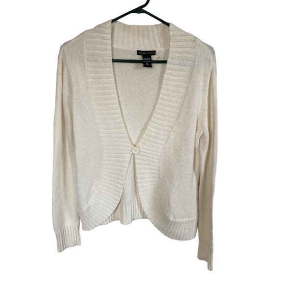 New York & Company women's medium ivory cream soft long sleeve stretchy cardigan - Picture 7 of 10